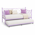 Metall Tagesbett mit Ausziehbett und Kissen Lila 90x200 cm