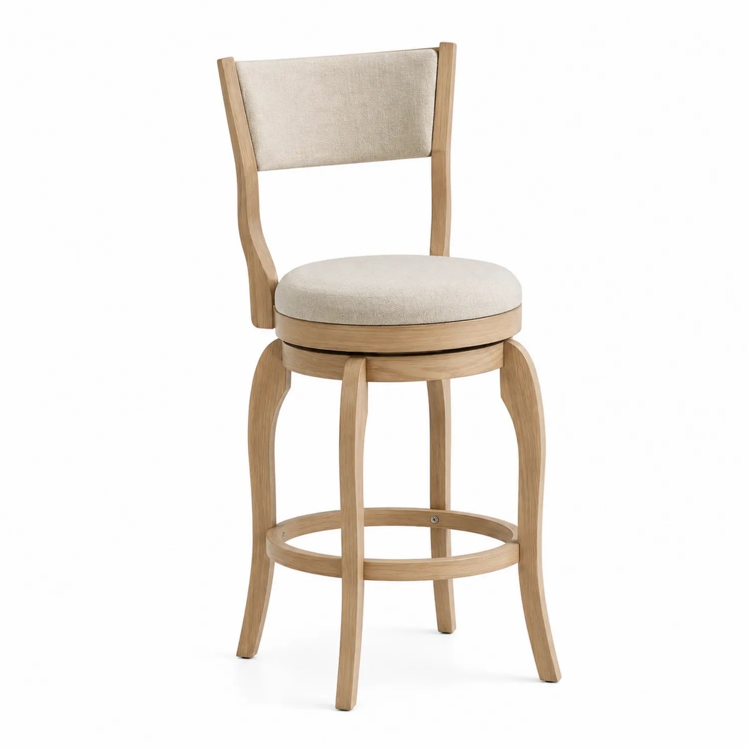 Barhocker aus Eiche mit Leinenbezug Beige