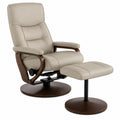 Leder Relaxsessel mit Hocker Hellbeige und Holzrahmen
