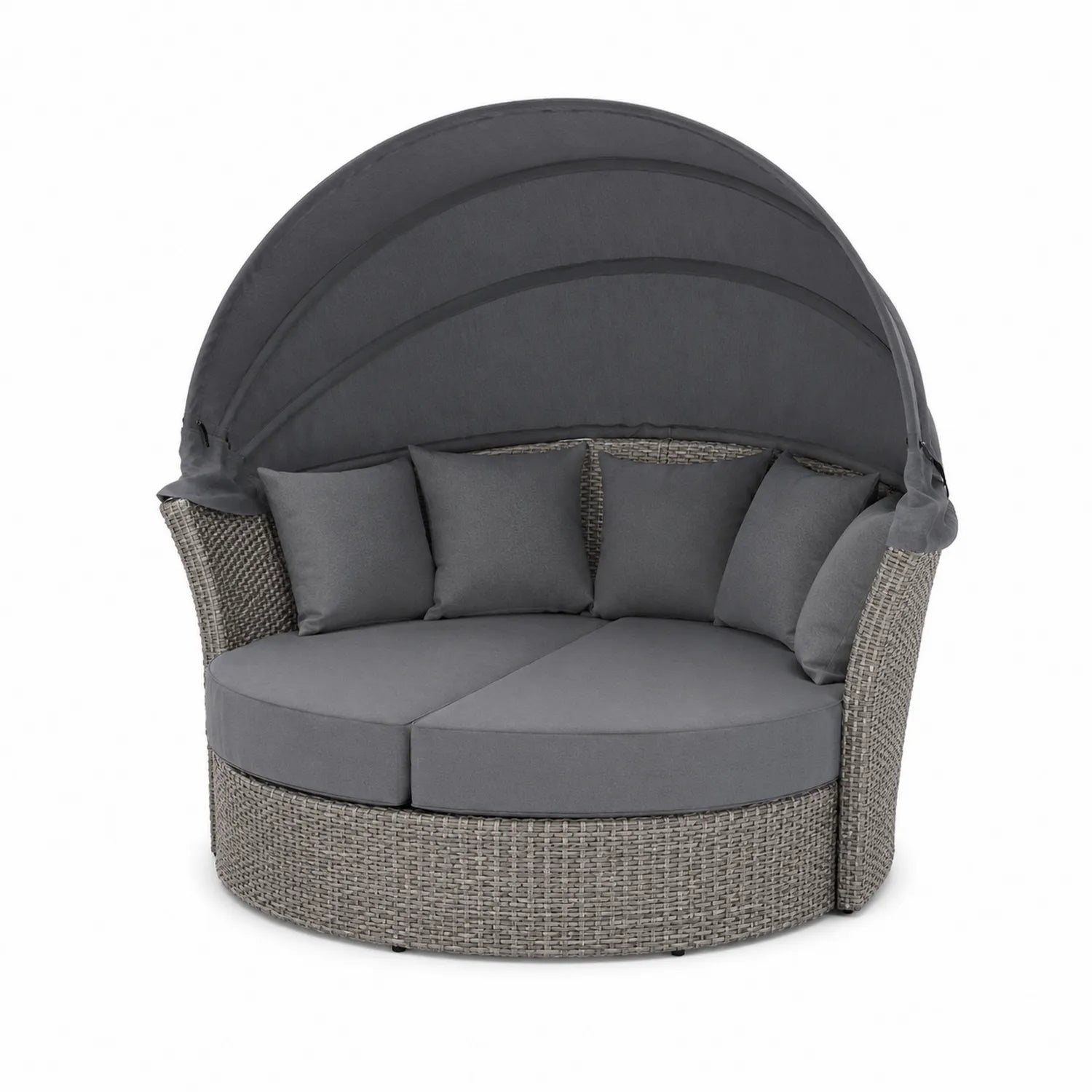 Gartensofa aus Rattan mit Verdeck, Grau
