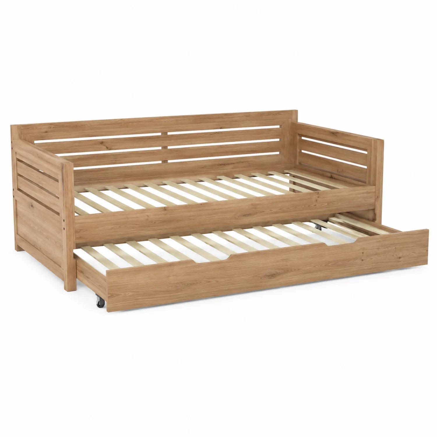 Holzbett mit ausziehbarem Gästebett Massivholz Eiche 200x90 cm
