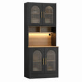 Küchenschrank MDF Schwarz Wellenglas Regalbeleuchtung 200x90x40cm