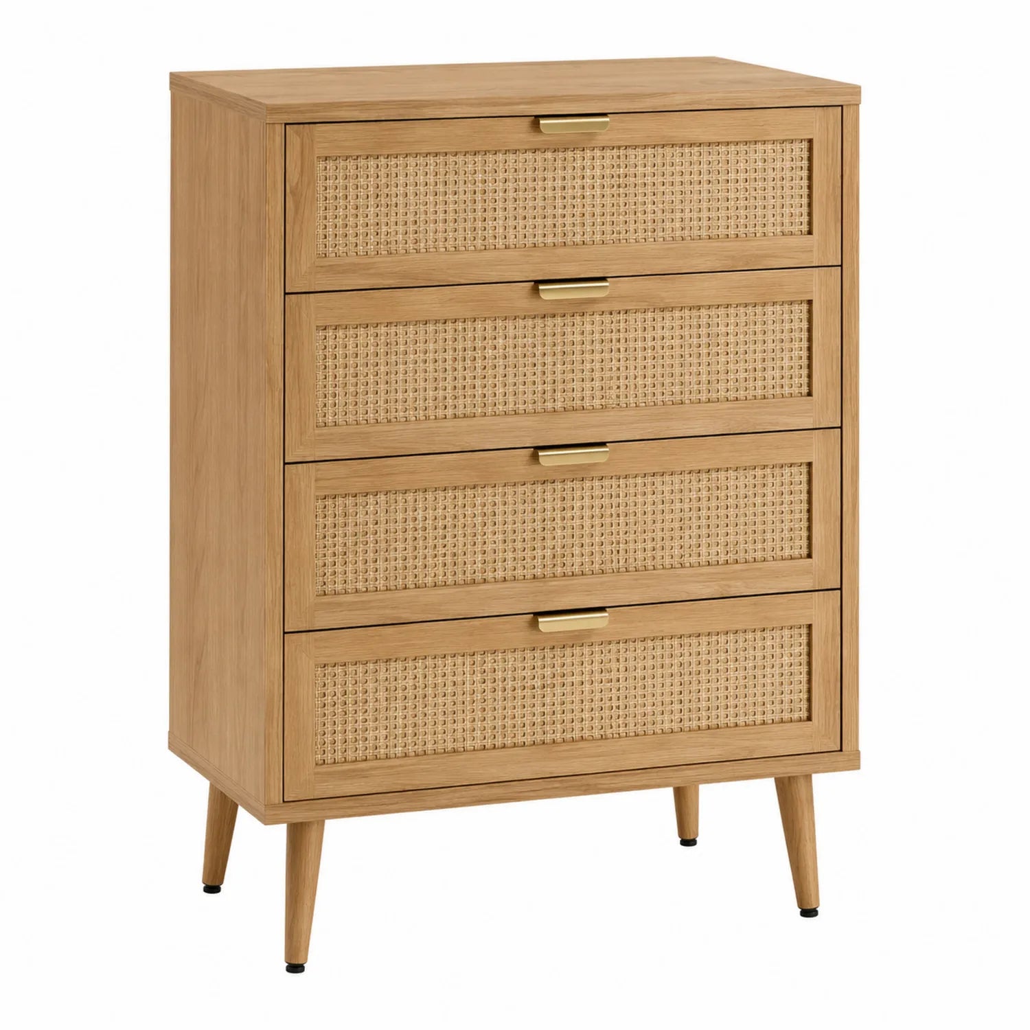 Kommode aus Akazienholz und Rattan mit 4 Schubladen