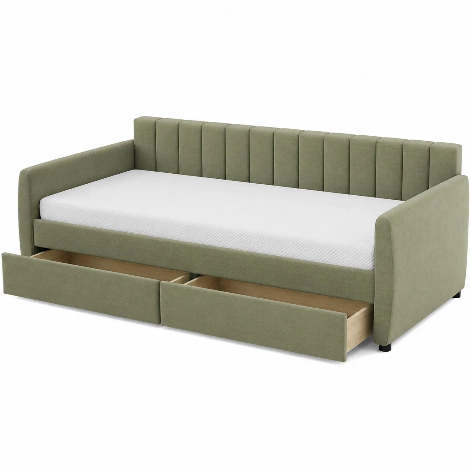 Tagesbett mit Schubladen Stoff Grün 200x90cm