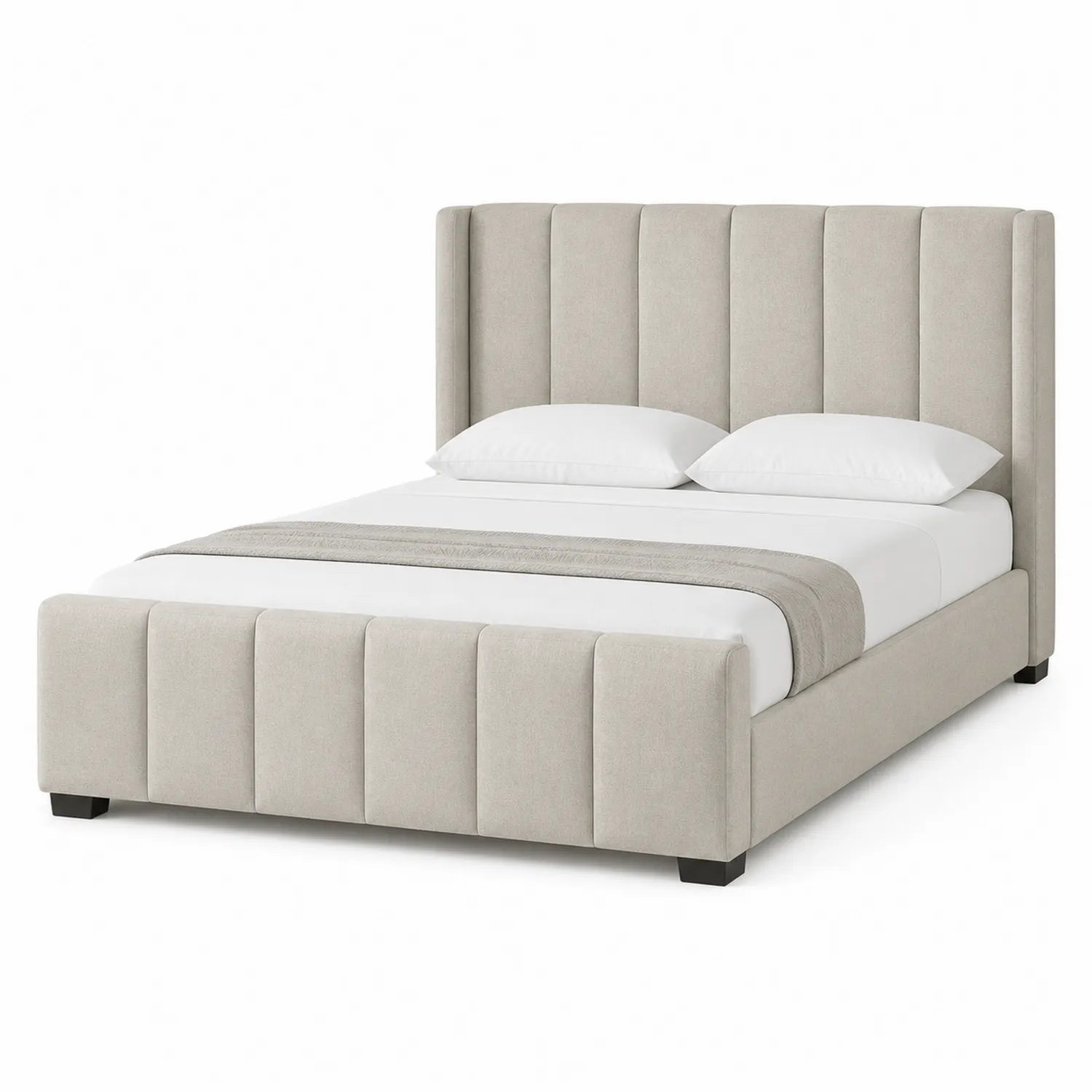 Stoffbett aus Holz mit Polyesterbezug Beige 160x200 cm