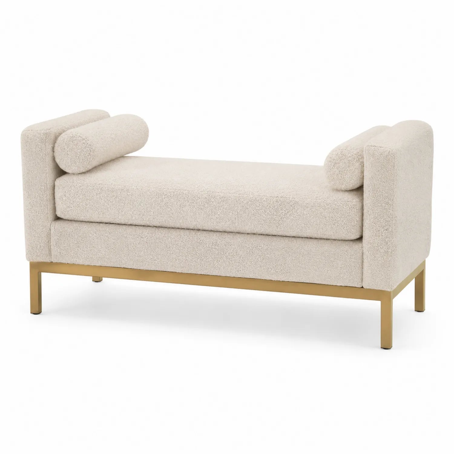 Polsterbank Bouclé Stoff Creme mit Metallgestell