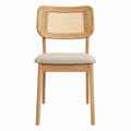 Esszimmerstuhl Eichenholz mit Rattan und Leinen Beige