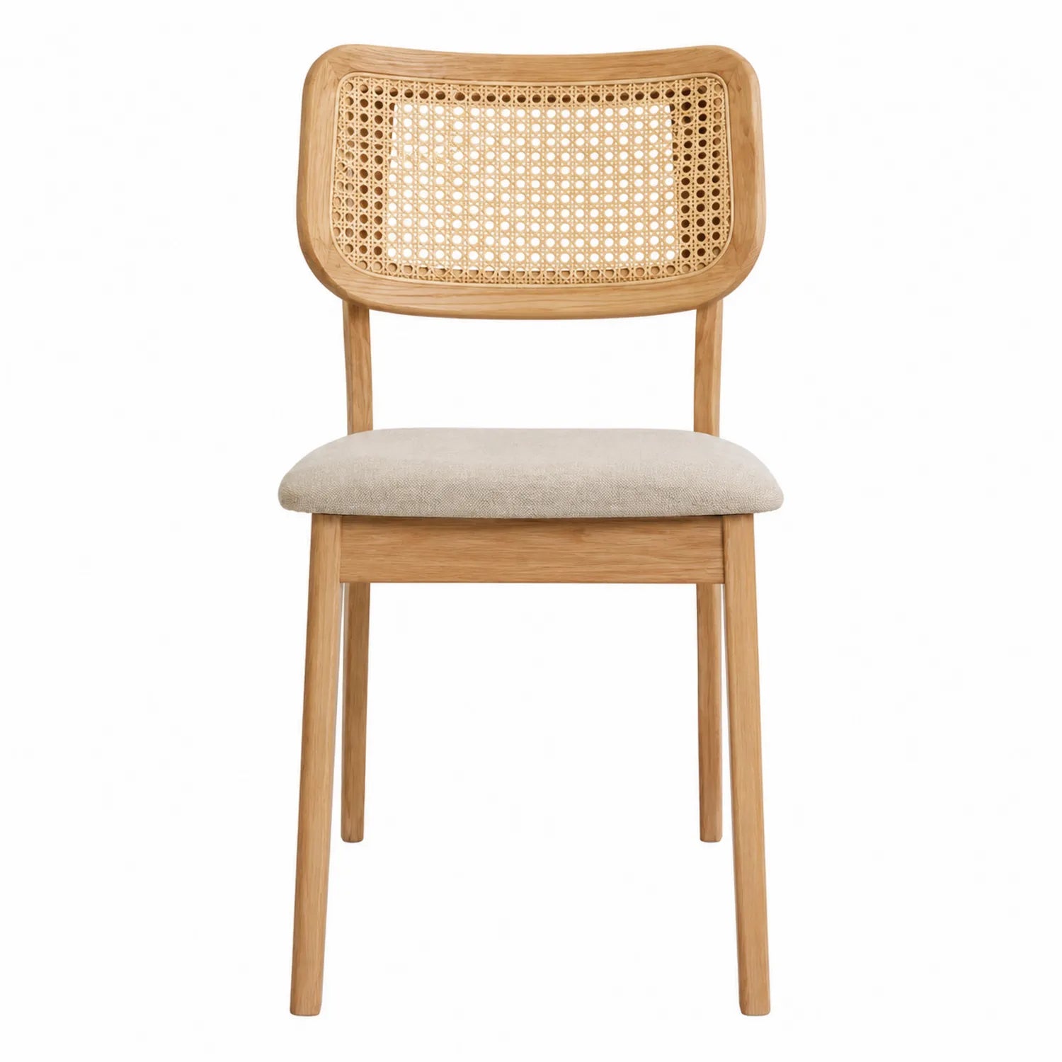Esszimmerstuhl Eichenholz mit Rattan und Leinen Beige