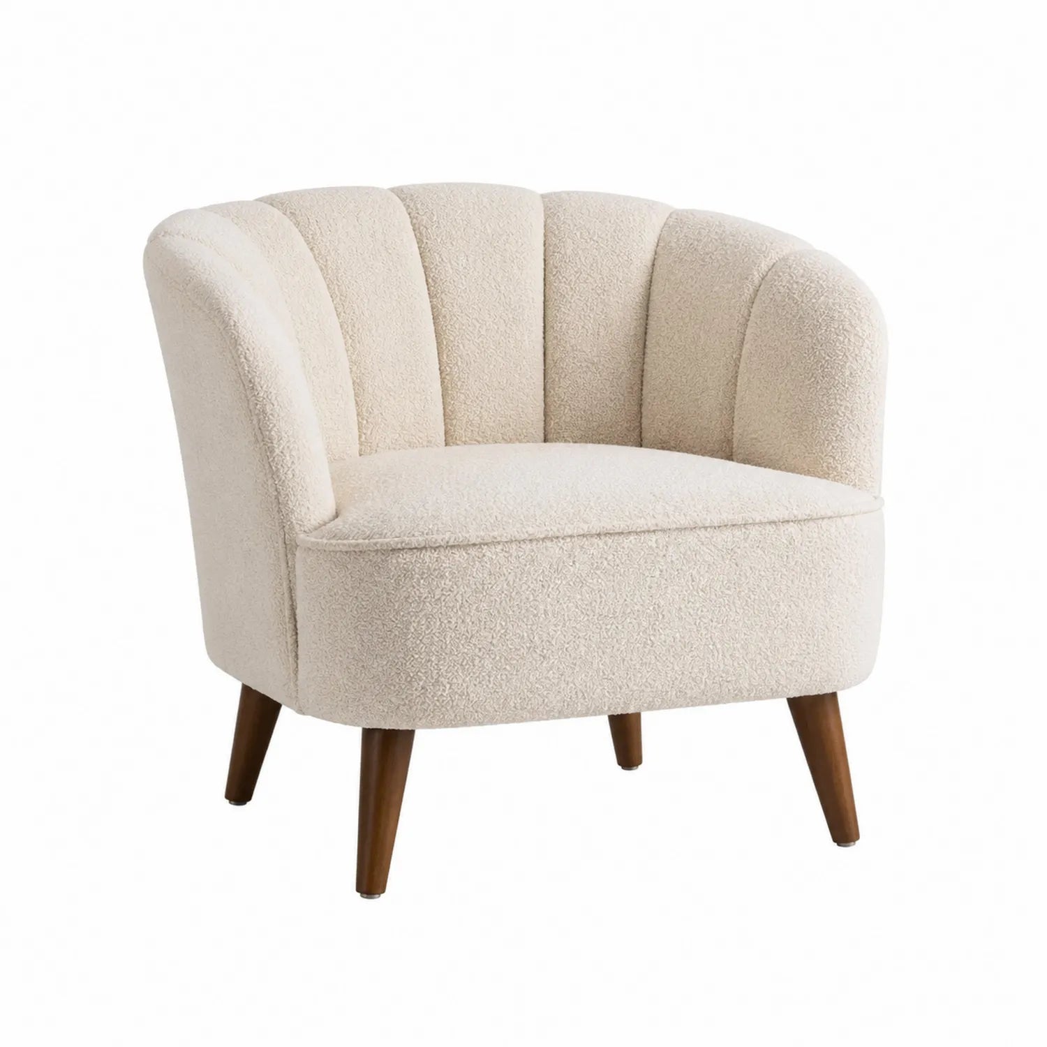 Bouclé Sessel Beige mit Holzbeinen