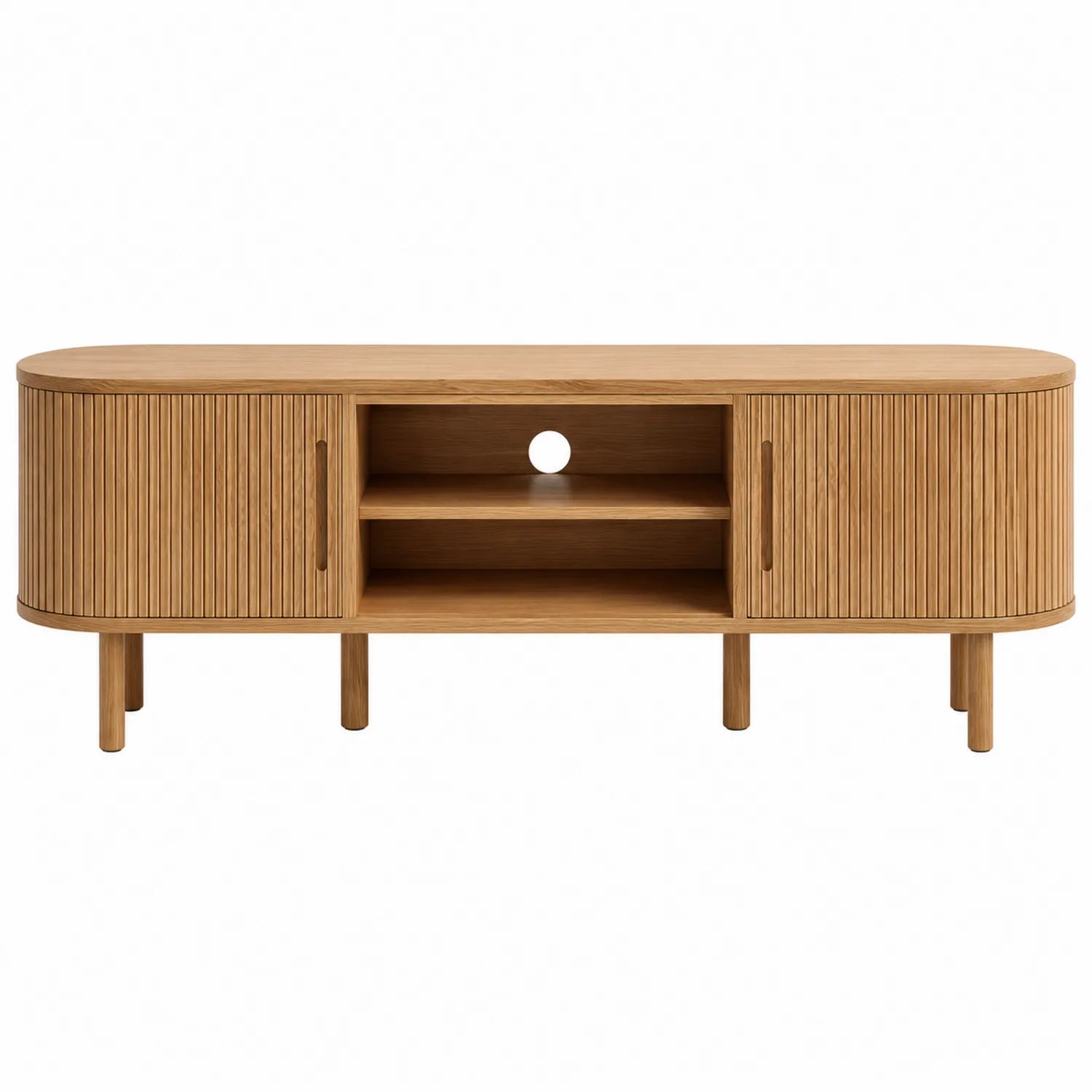 TV-Schrank aus Eichenholz Natur Oval L150 x B40 x H50 cm