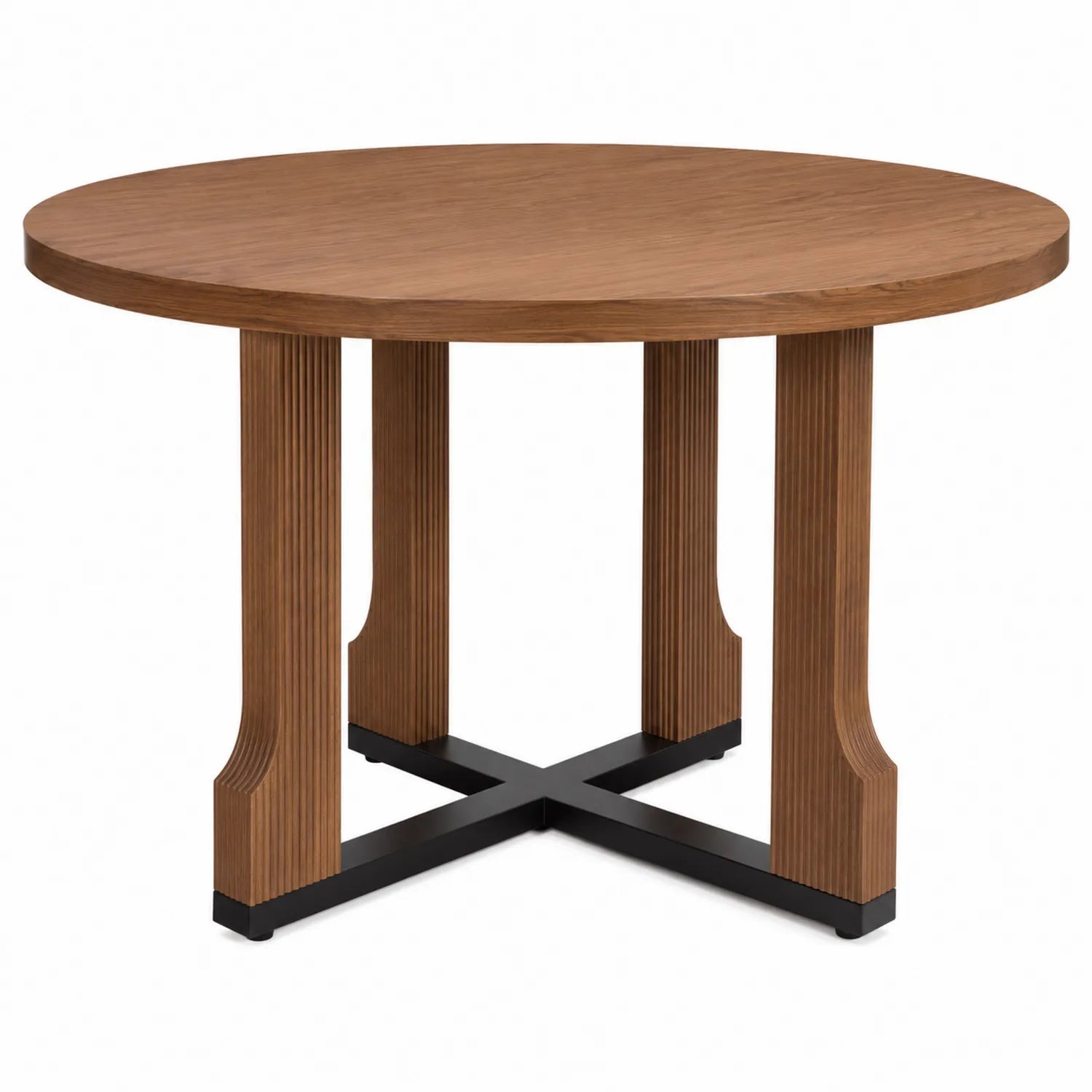 Runder Esstisch aus Nussbaumholz und Metall, 100 cm